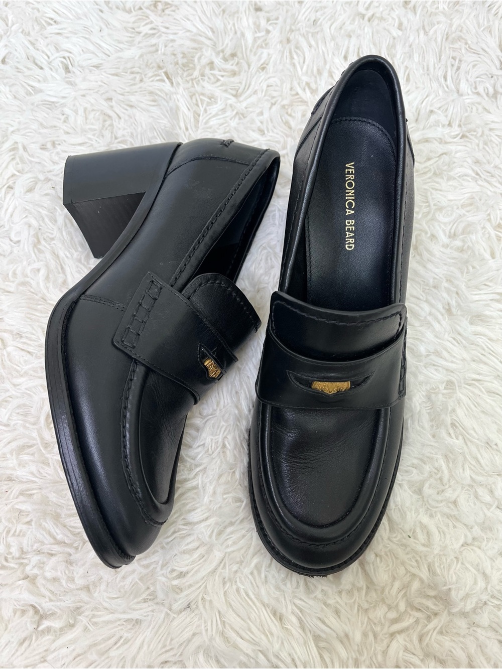 Veronica Beard Black Penny Loafer Heels Size 8